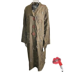 Design Today's‎ 100% Linen Trench Duster Large Brown Renaissance Coastal Jacket